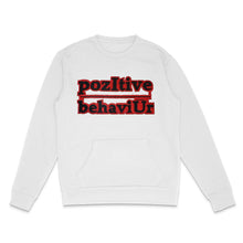 Load image into Gallery viewer, pozItive behaviŪr-White Crew Neck with Black and Red Chenille