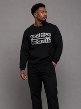Load image into Gallery viewer, pozItive behaviŪr-Black Crew Neck with Black and White Chenille