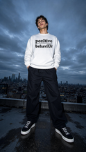 Load image into Gallery viewer, pozItive behaviŪr-White Crew Neck with Black and White Chenille
