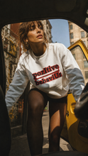 Load image into Gallery viewer, pozItive behaviŪr-White Crew Neck with Black and Red Chenille