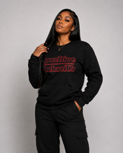 Load image into Gallery viewer, pozItive behaviŪr-Black Crew Neck with Black and Red Chenille
