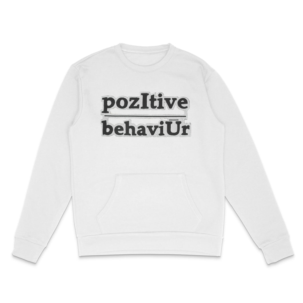 pozItive behaviŪr-White Crew Neck with Black and White Chenille