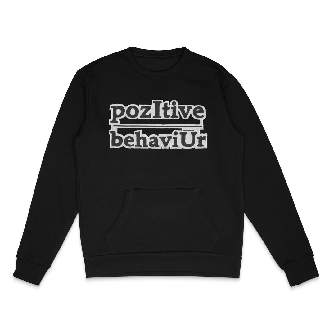pozItive behaviŪr-Black Crew Neck with Black and White Chenille