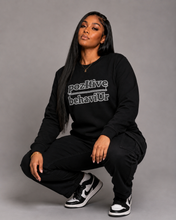 Load image into Gallery viewer, pozItive behaviŪr-Black Crew Neck with Black and White Chenille
